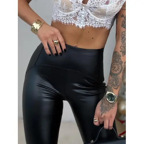 Zateplené koženkové legíny s vysokým pásom+ veľkosť: L