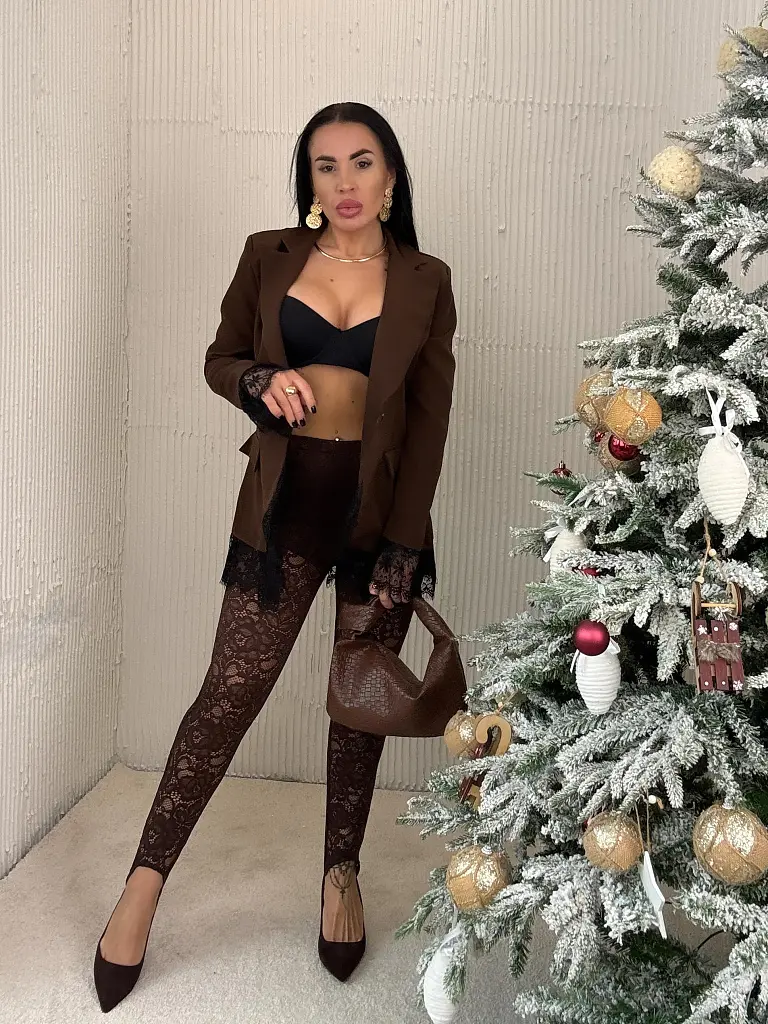 Hnedé čipkované legíny kaliopky PRISINA