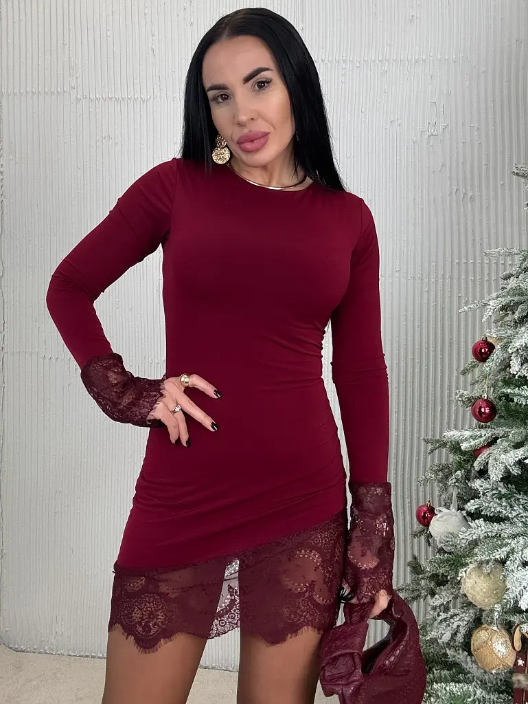 Bordové šaty so čipkou KENDARA