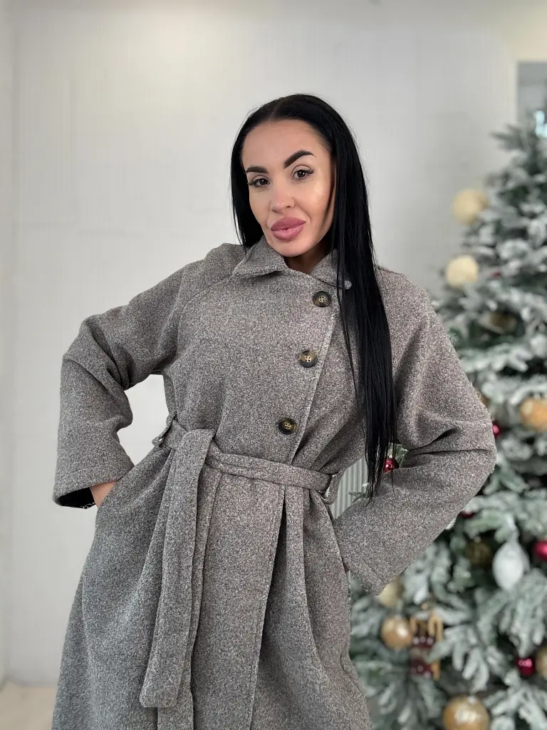 Sivý kabát s opaskom SNUVIA - next