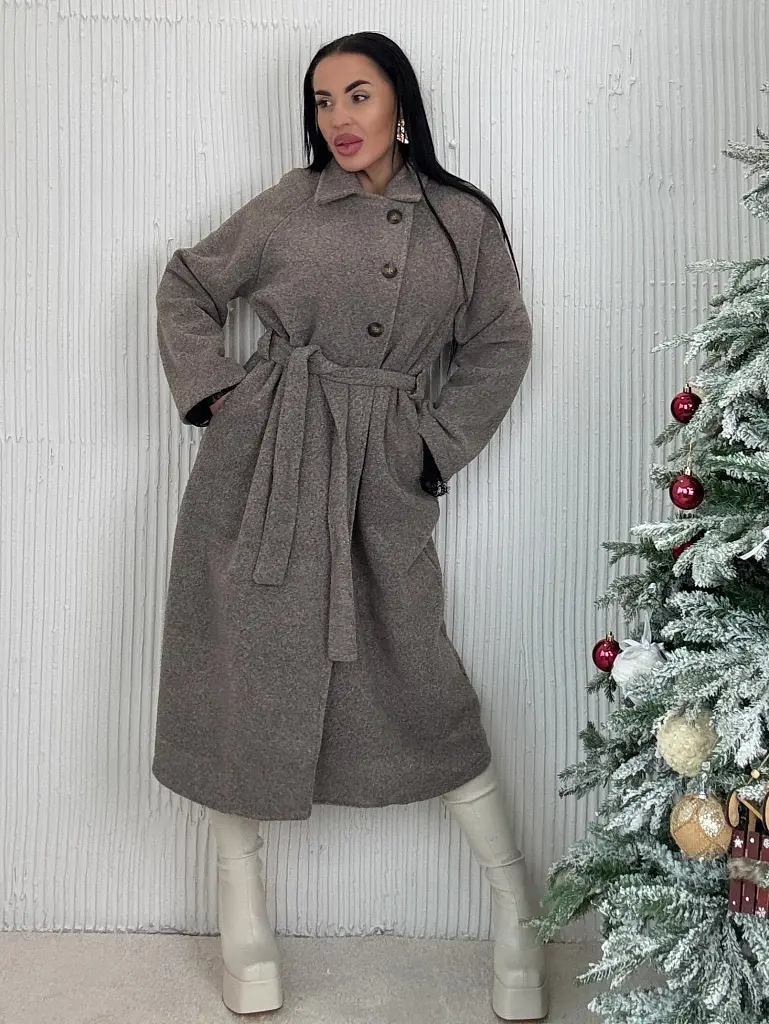 Sivý kabát s opaskom SNUVIA