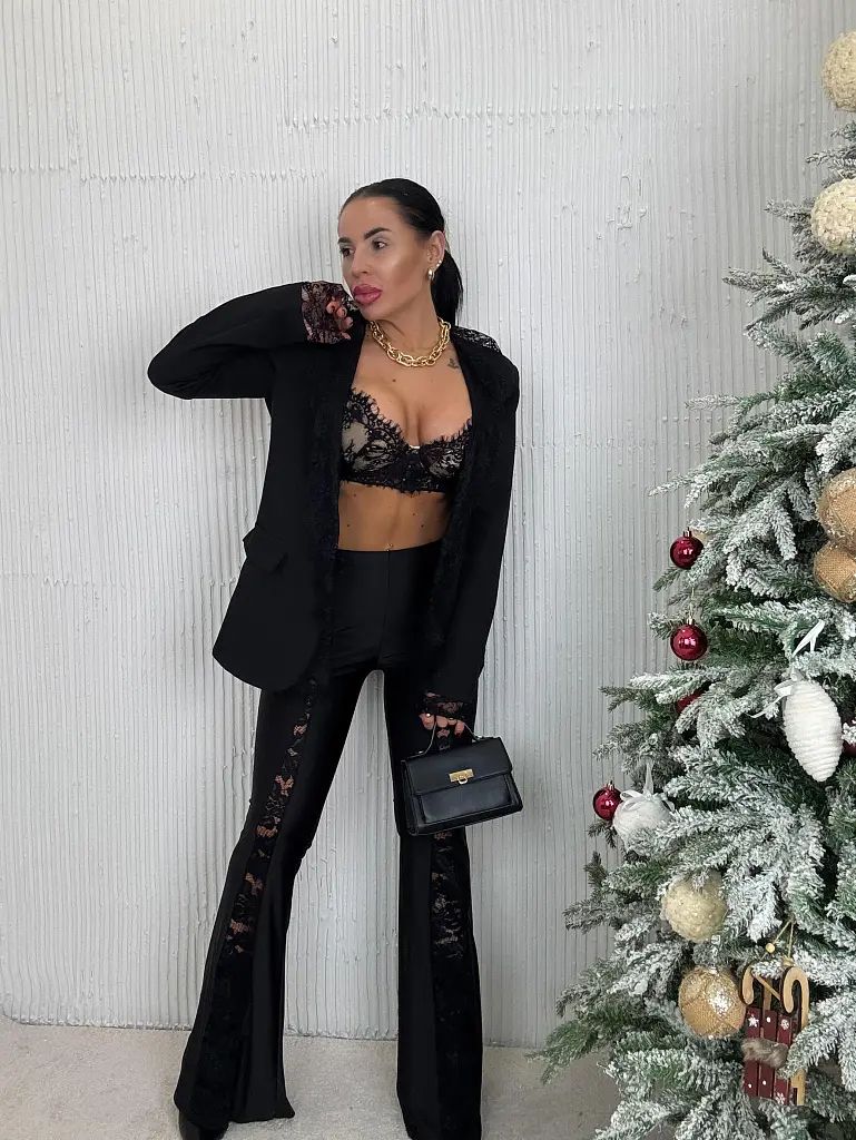 Čierne sako s čiernou čipkou MILAYA - next