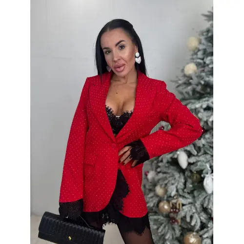 Červené trblietavé sako s čipkou SELINA veľkosť: one size