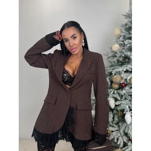 Hnedé trblietavé sako s čipkou SELINA veľkosť: one size