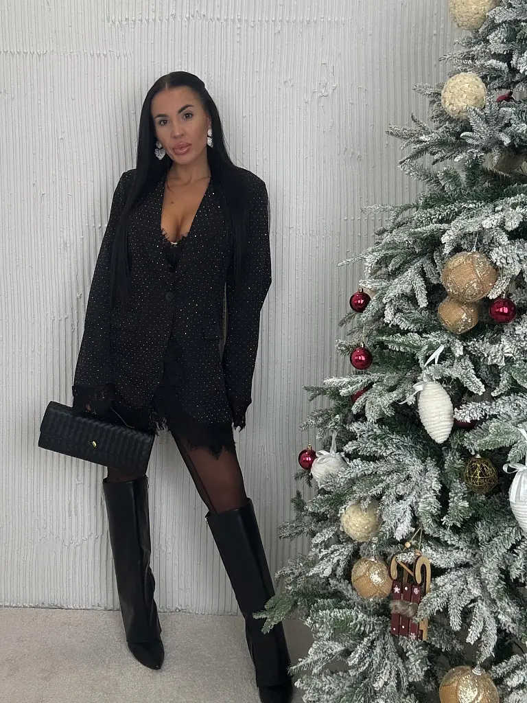 Čierne trblietavé sako s čipkou SELINA