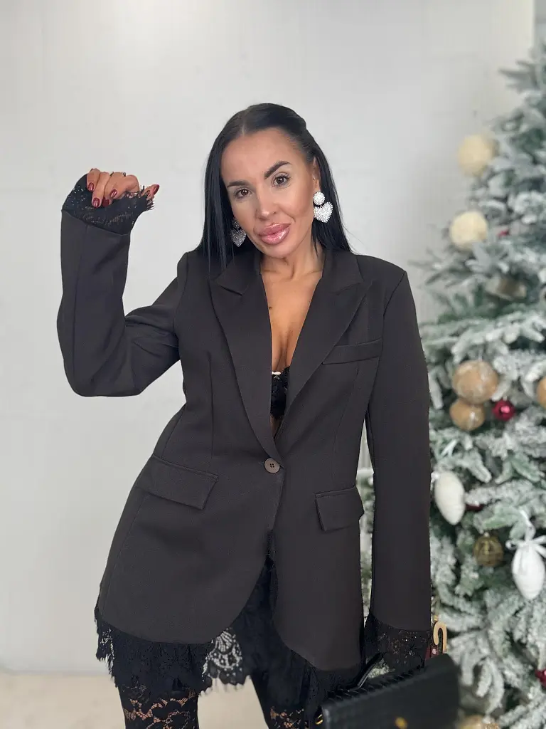 Hnedé sako s čipkou ALETTIA - next