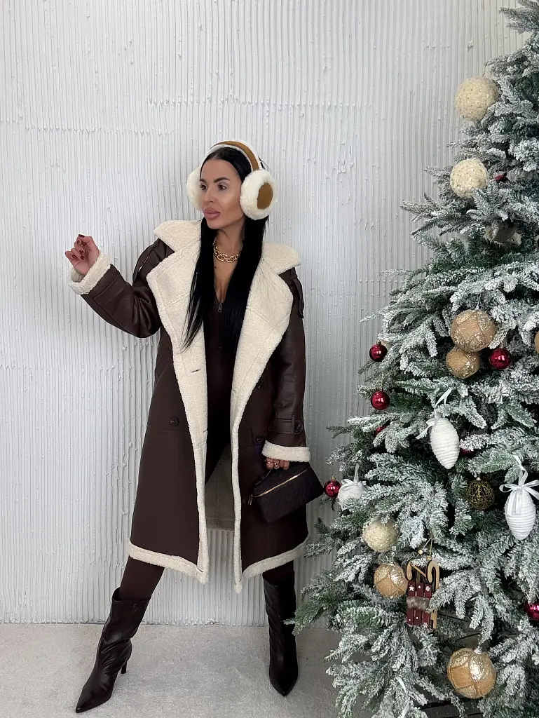 Dlhá kožená bunda s kožušinou HETIE