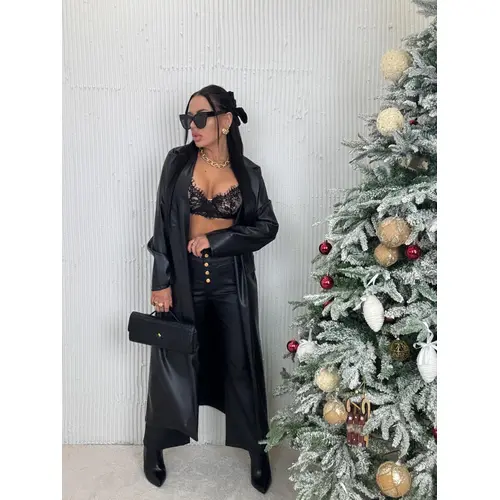 Dlhý koženkový kabát SAVIRA veľkosť: one size