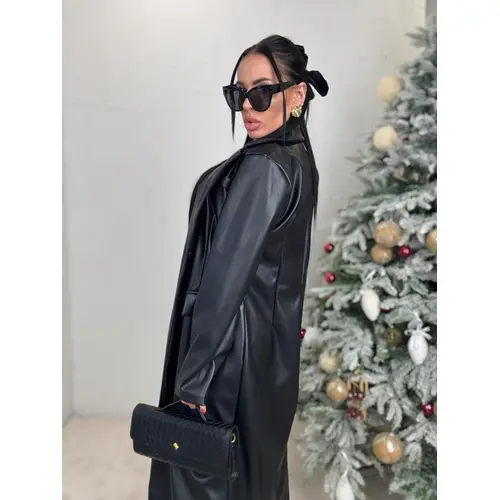 Dlhý koženkový kabát SAVIRA veľkosť: one size