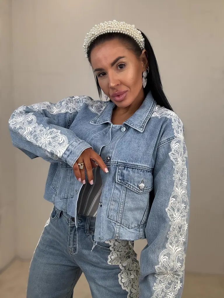 Dámska denim bunda s čipkou ENITE