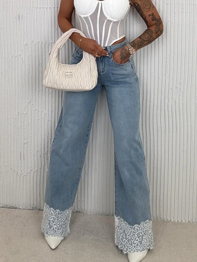 Wide-leg rifle s čipkovým detailom BRETIA - next