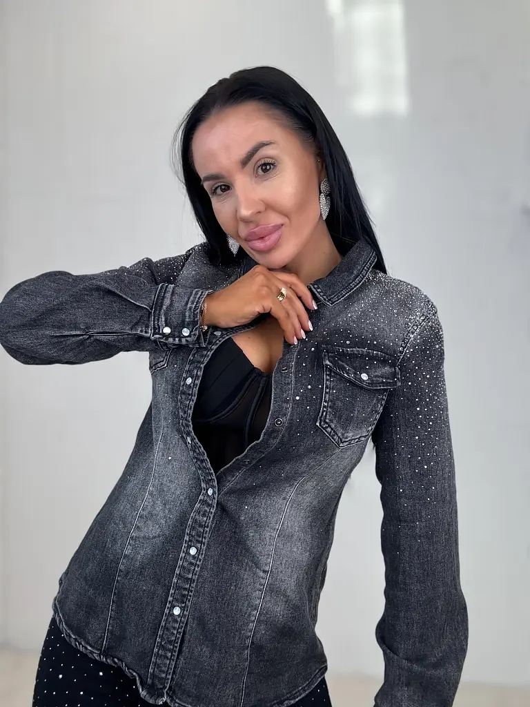 Dámska denim košeľa s kamienkami BLANCH