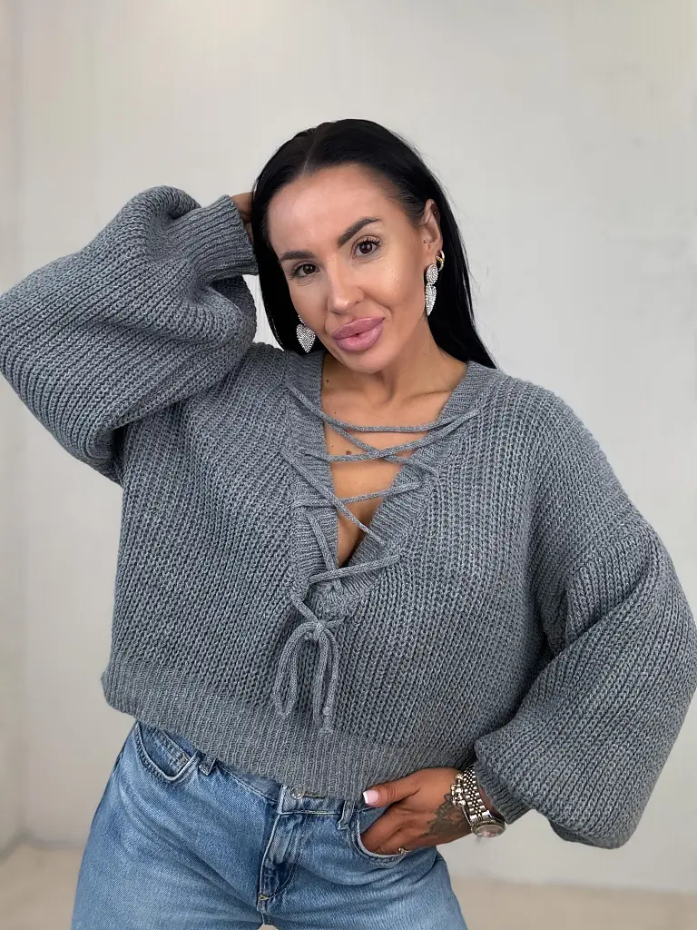 Pletený pulóver so šnurovaním vpredu  ZAFIRA