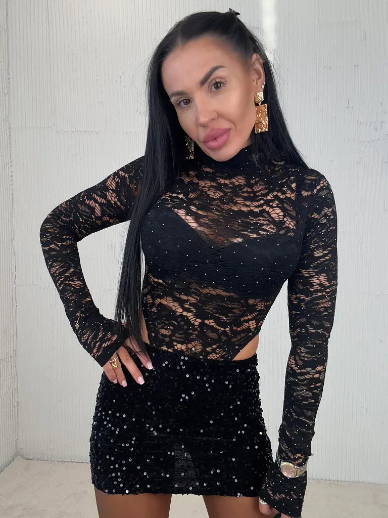 Čipkované trblietavé body so sukňou s flitrami AMBRE