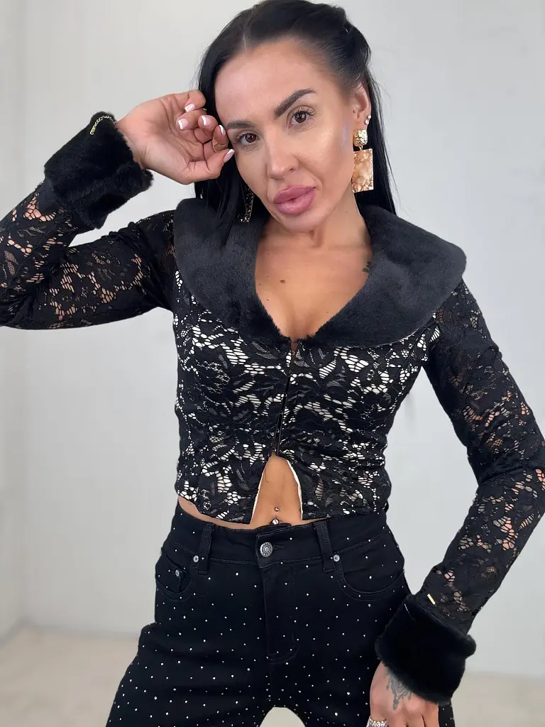 Čipkovaný kardigán s kožušinou ZAIRE - next