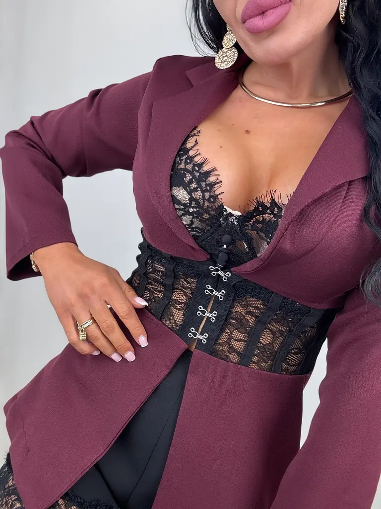 Bordové sako s čipkou AIKO