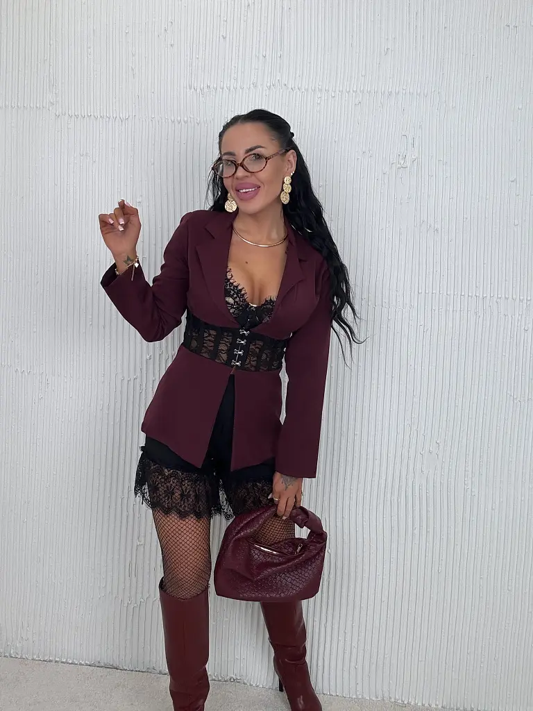 Bordové sako s čipkou AIKO - next