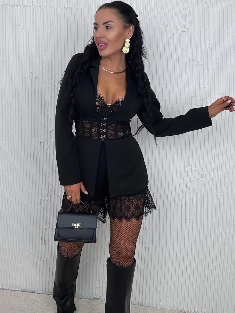 Čierne sako s čipkou AIKO