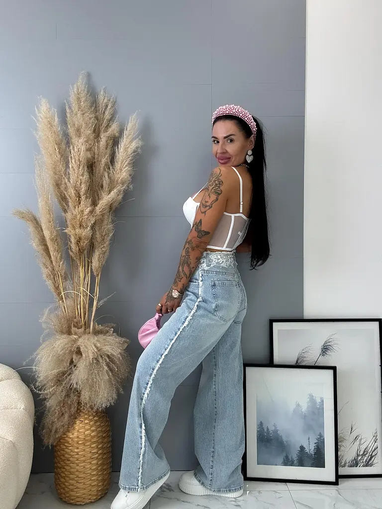 Wide-leg rifle s čipkovým detailom GRADIA - next