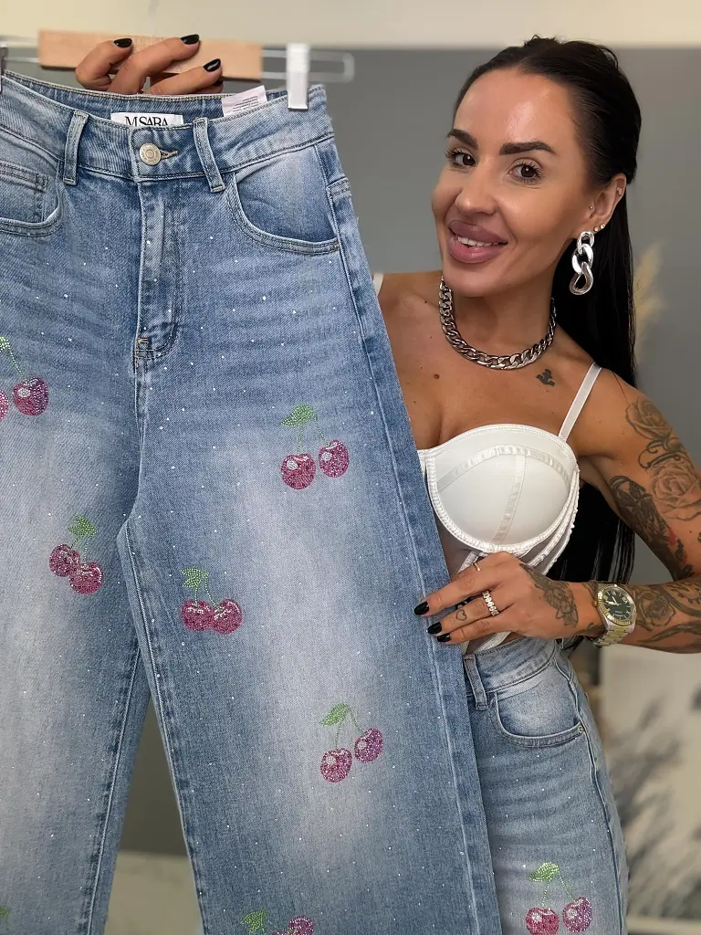 Vysokopásové palazzo rifle zdobené kamienkami - next