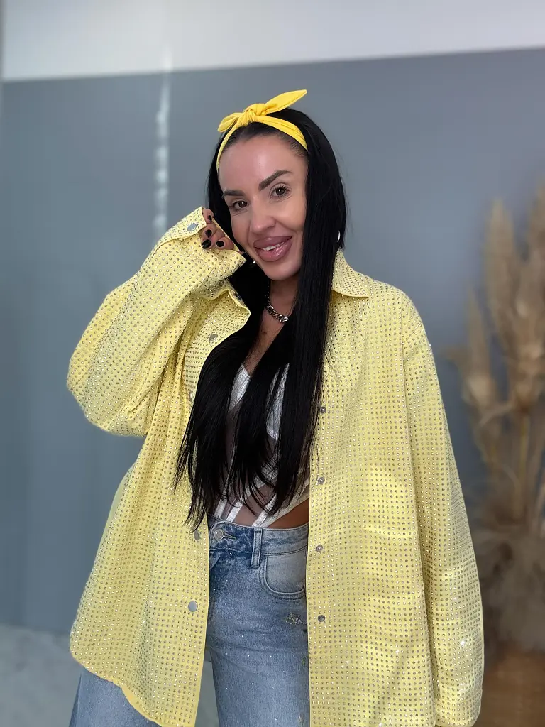 Denimový košeľový kabát s kamienkami ANZIA