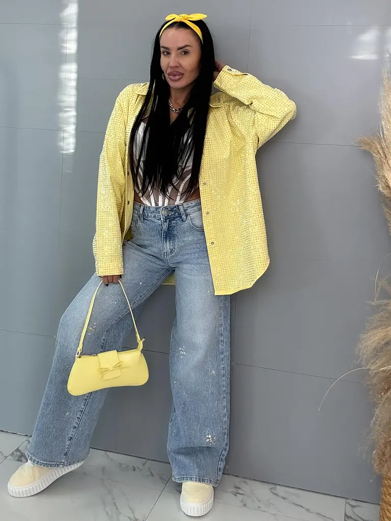 Denimový košeľový kabát s kamienkami ANZIA - next