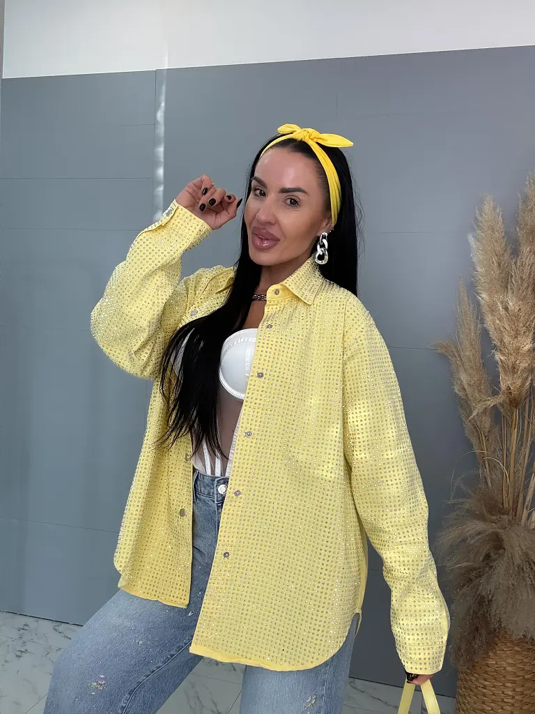 Denimový košeľový kabát s kamienkami ANZIA