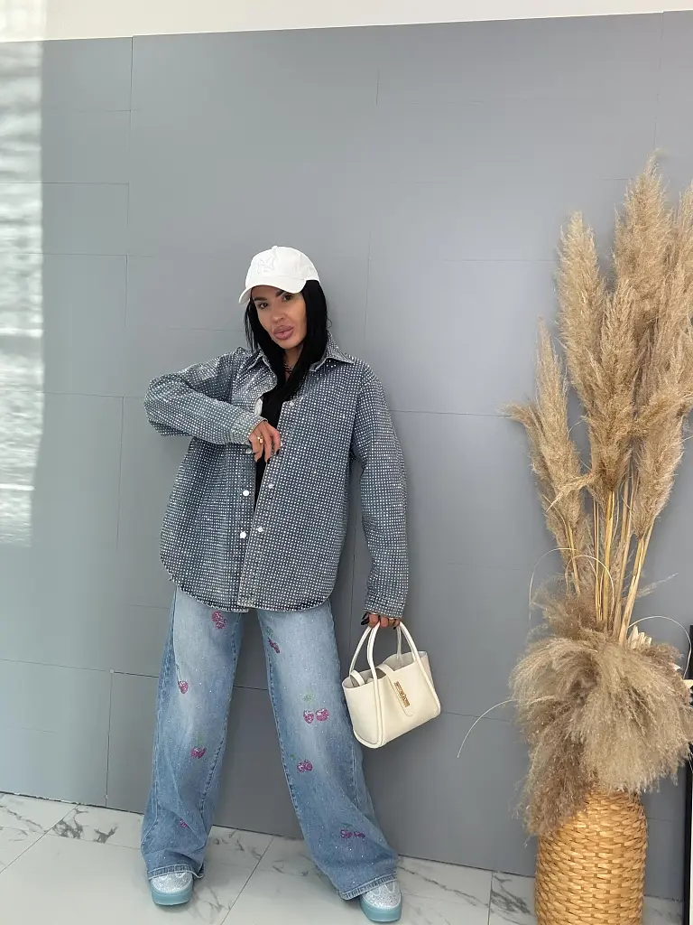 Denimový košeľový kabát s kamienkami ANZIA - next