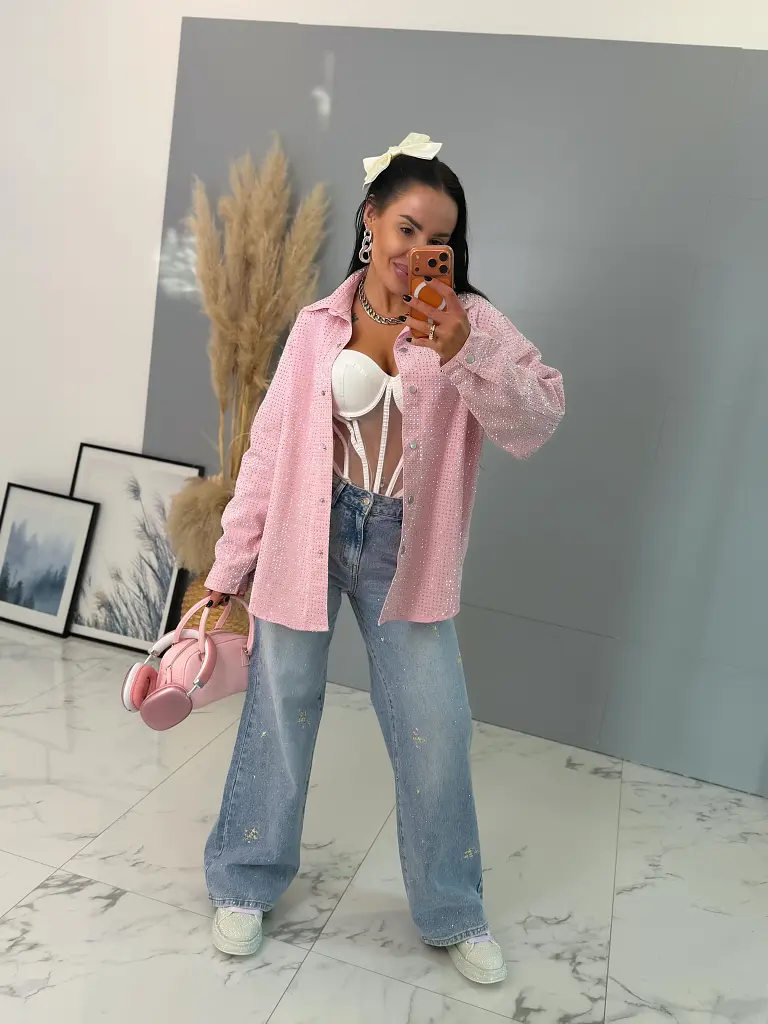 Denimový košeľový kabát s kamienkami ANZIA - next