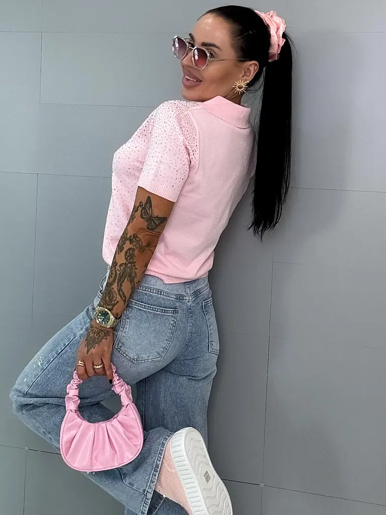 Pulóver s gombíkovou légou zdobený kamienkami LUCIE - next