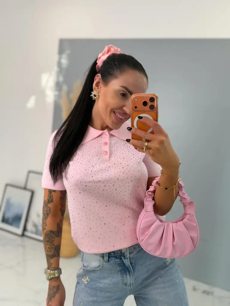 Pulóver s gombíkovou légou zdobený kamienkami LUCIE - next