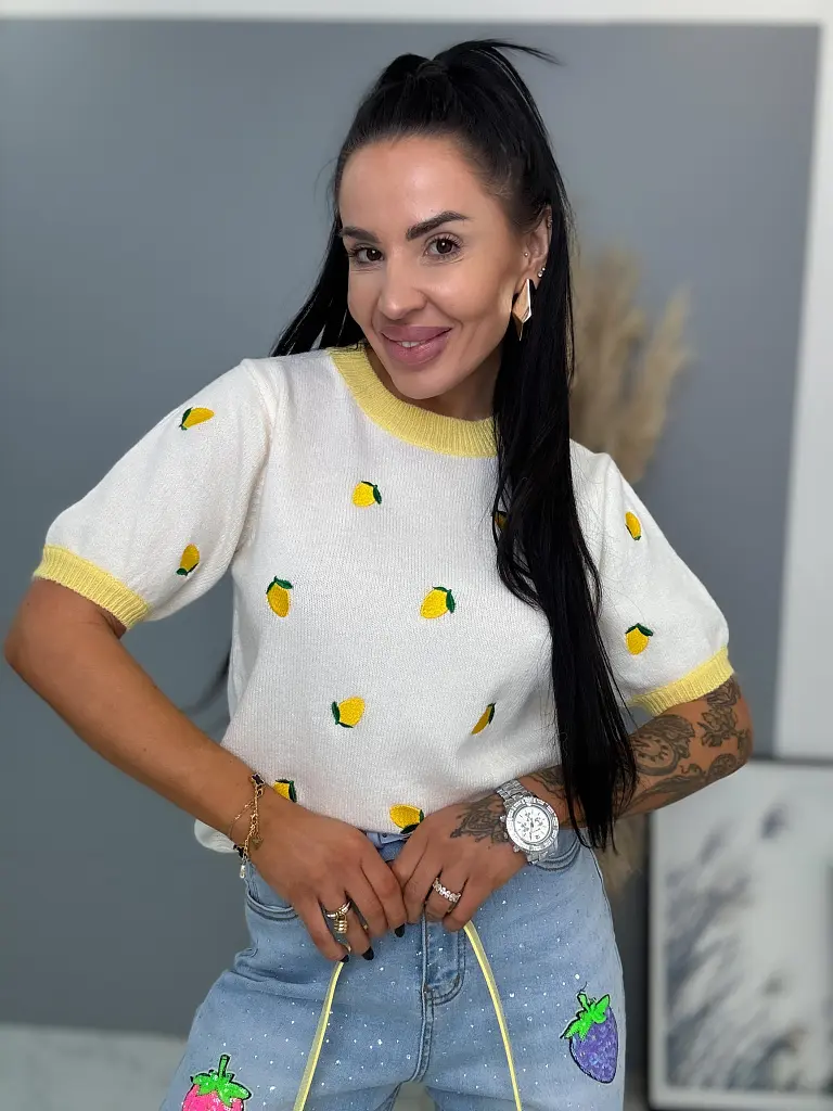 Pletený pulóver s vyšívanými citrónmi CITRONA - next