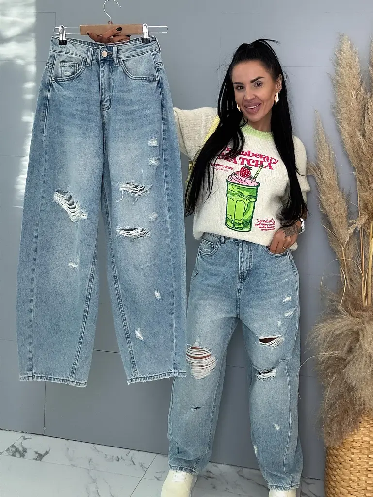 Roztrhané baggy fit rifle s vysokým pásom 