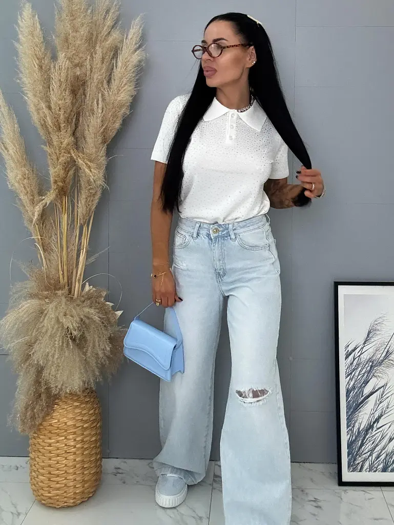 Vysokopásové roztrhané wide leg rifle s čipkou