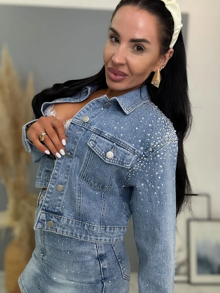 Krátky denim kabát s kamienkami EVELIN - next