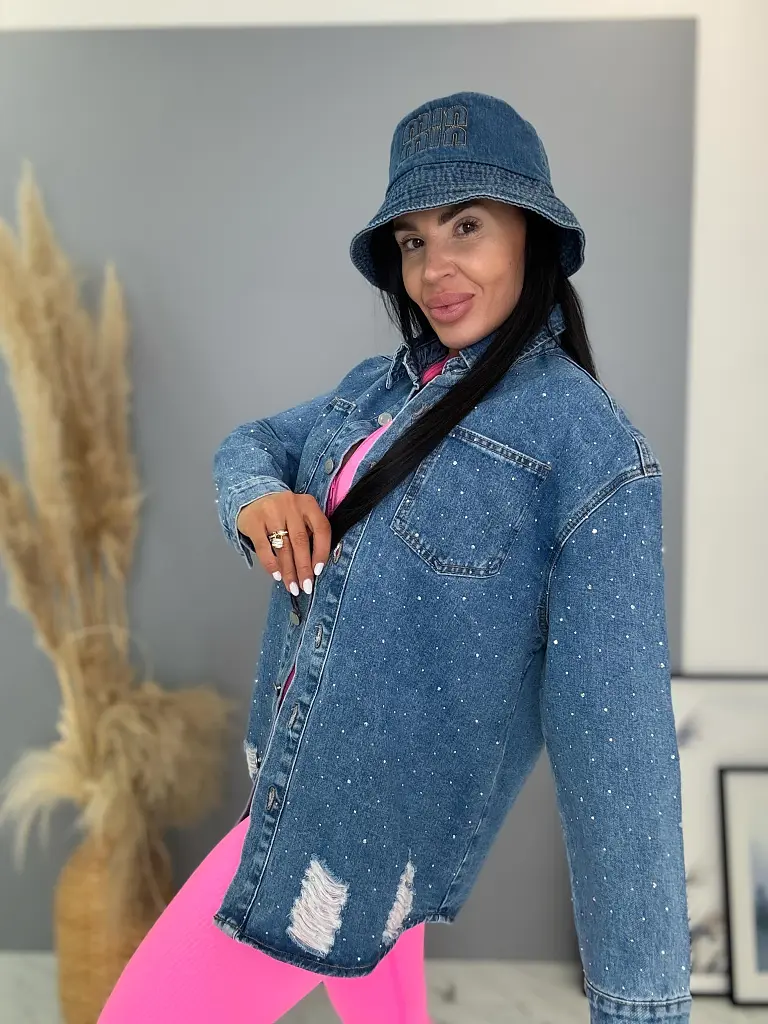 Roztrhaný denim kabát zdobený kamienkami MADINA - next