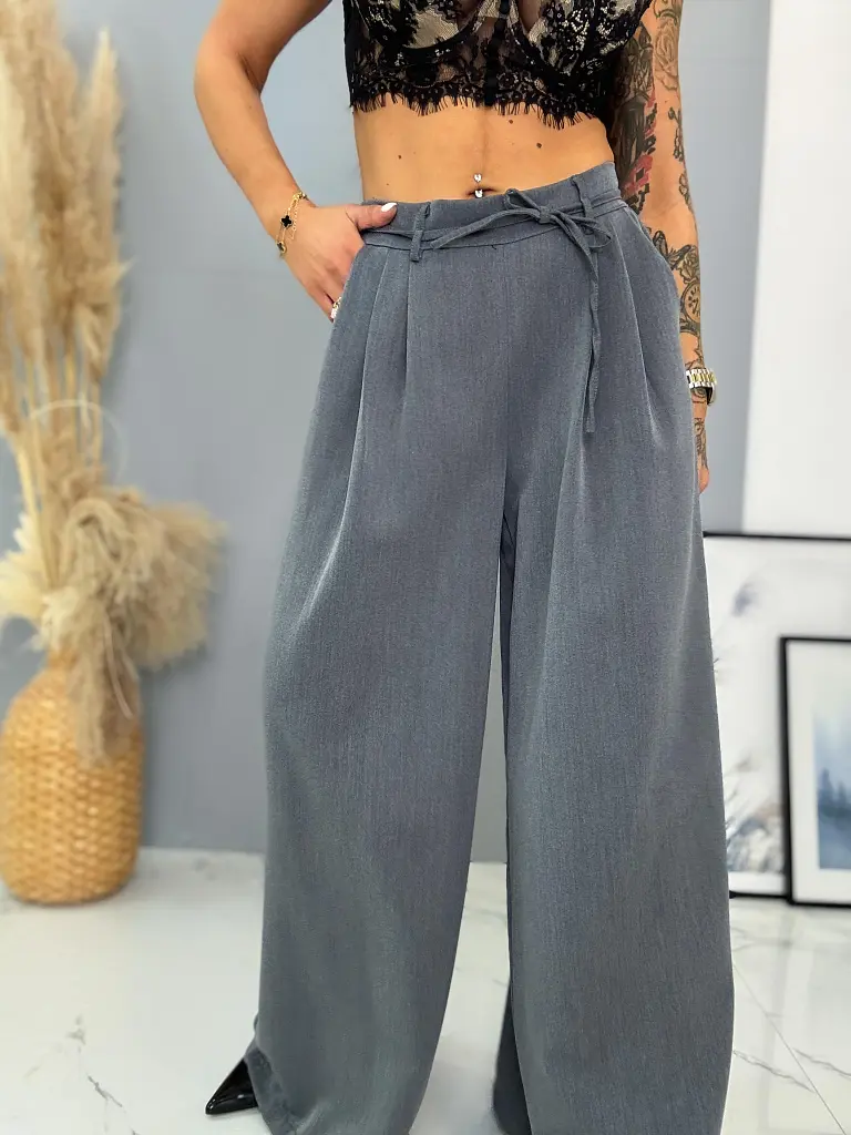 Šedé wide-leg nohavice s opaskom PARINA