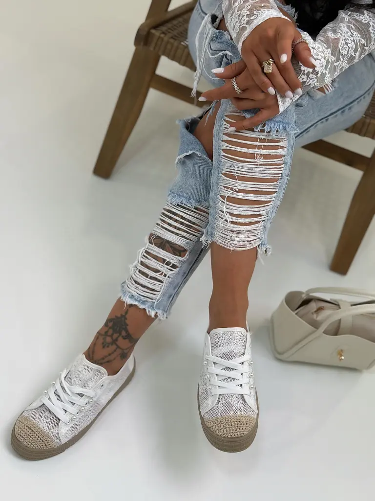 Bielé čipkované tenisky GLINDA