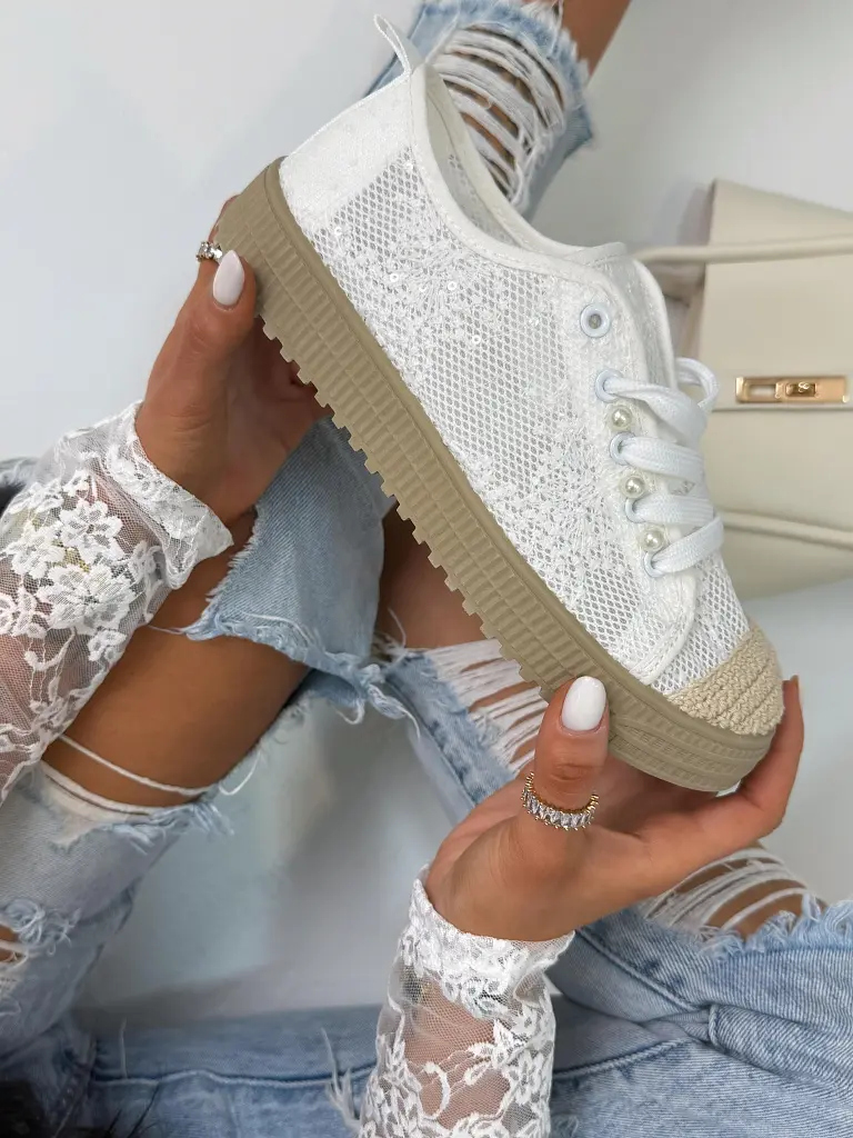 Bielé čipkované tenisky GLINDA - next