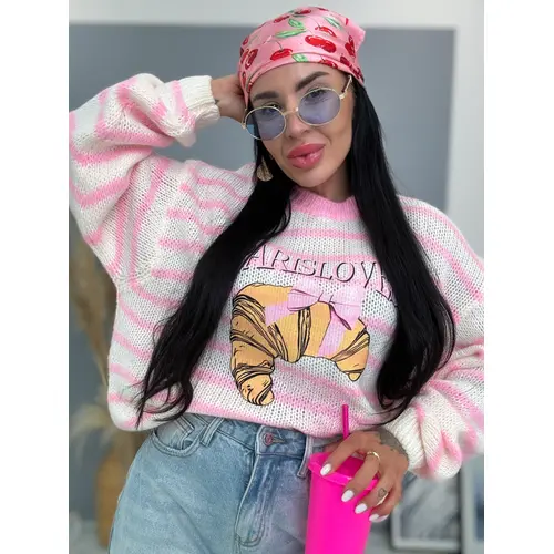 Jemný mohérový pulóver s potlačou PARIS veľkosť: one size