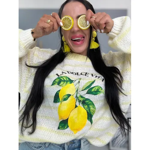 Jemný mohérový pulóver s potlačou LEMON veľkosť: one size