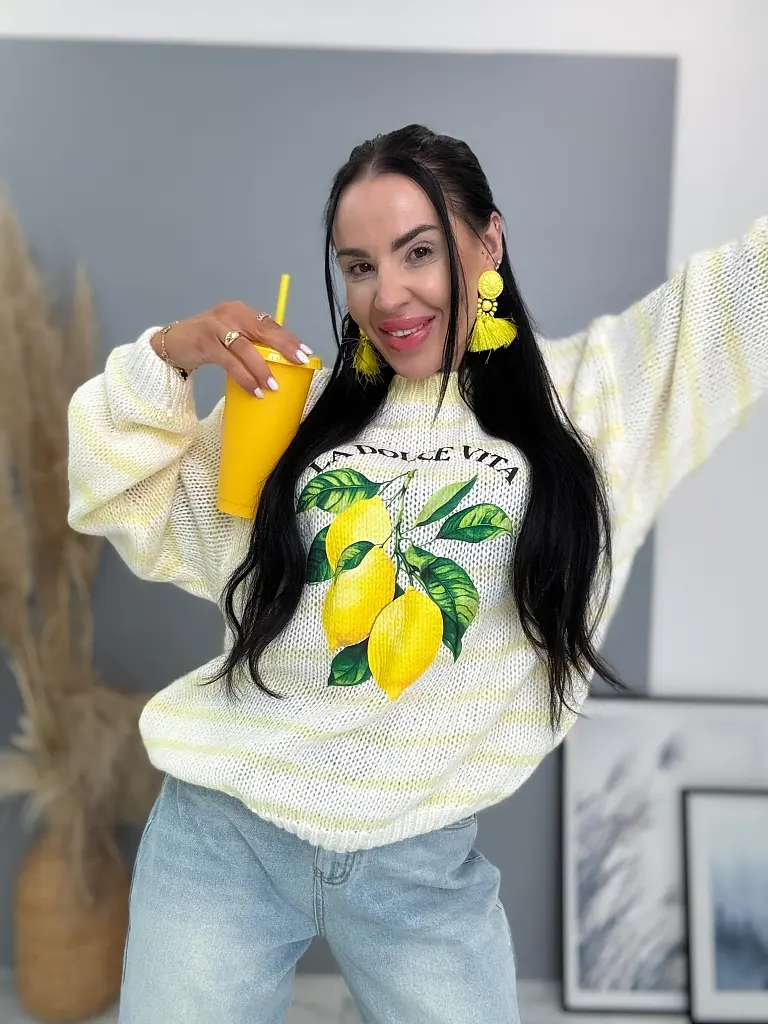 Jemný mohérový pulóver s potlačou LEMON - next