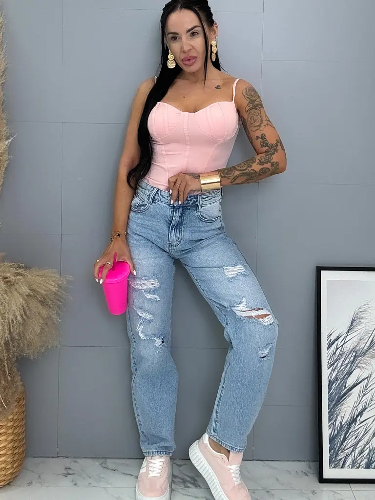 Roztrhané mom fit rifle s vysokým pásom 