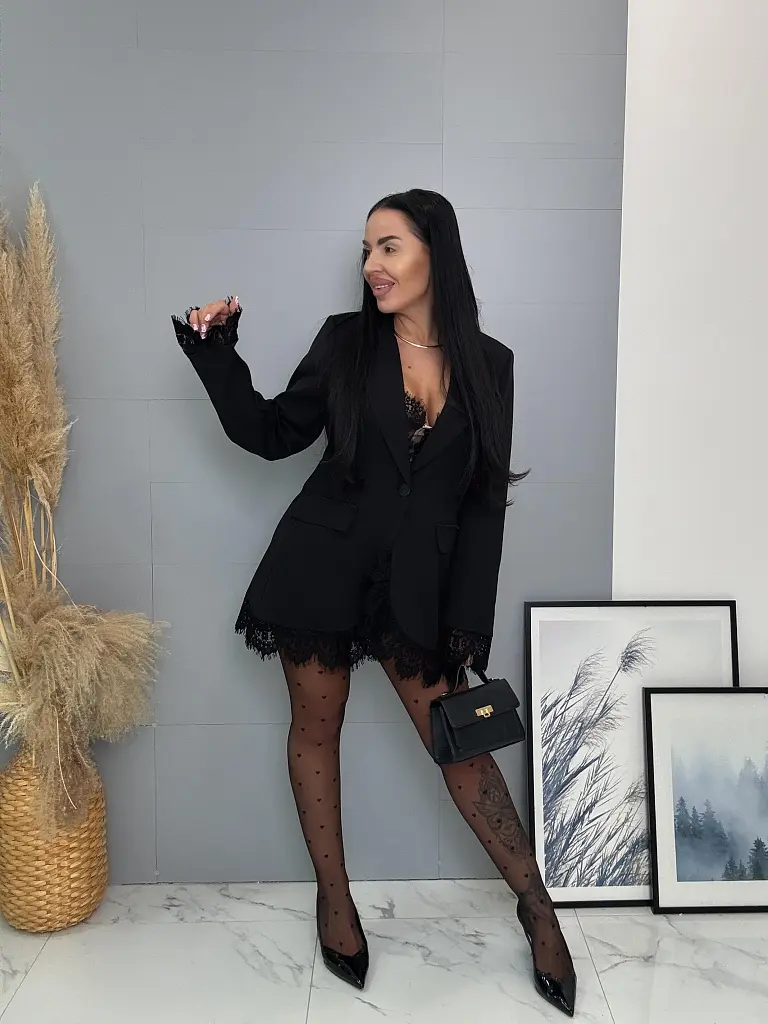 Čierne sako s čipkou MALEEN