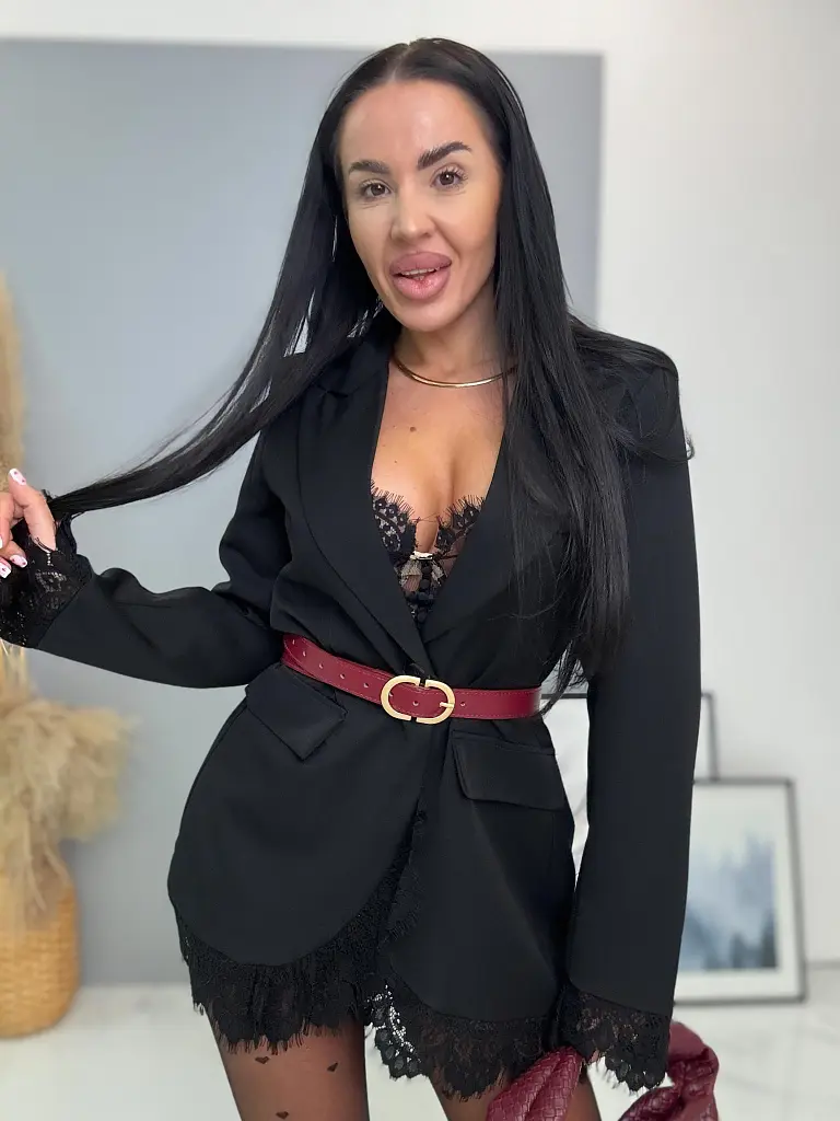 Čierne sako s čipkou MALEEN - next