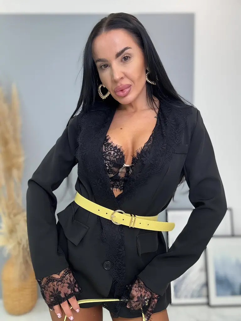 Čierne sako s čiernou čipkou MILAYA - next