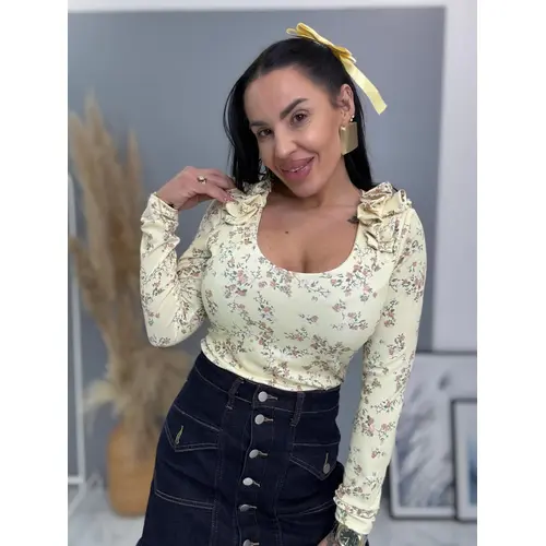 Rebrované kvetované tričko s volánom na ramene HELENIA veľkosť: one size