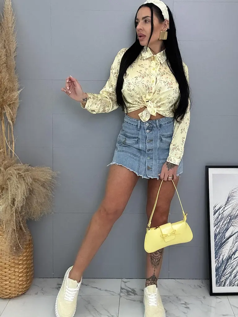 Denimový skort s gombíkmi vpredu NANNY