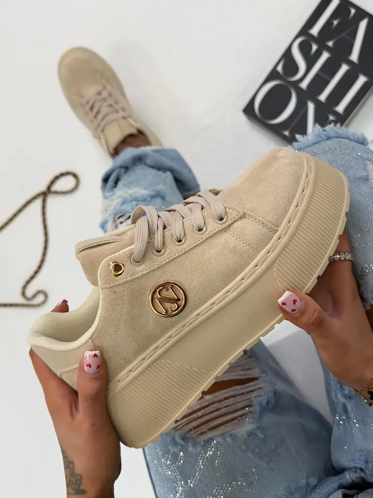 Platformové semišové tenisky so zlatými aplikáciami JANELA- - next