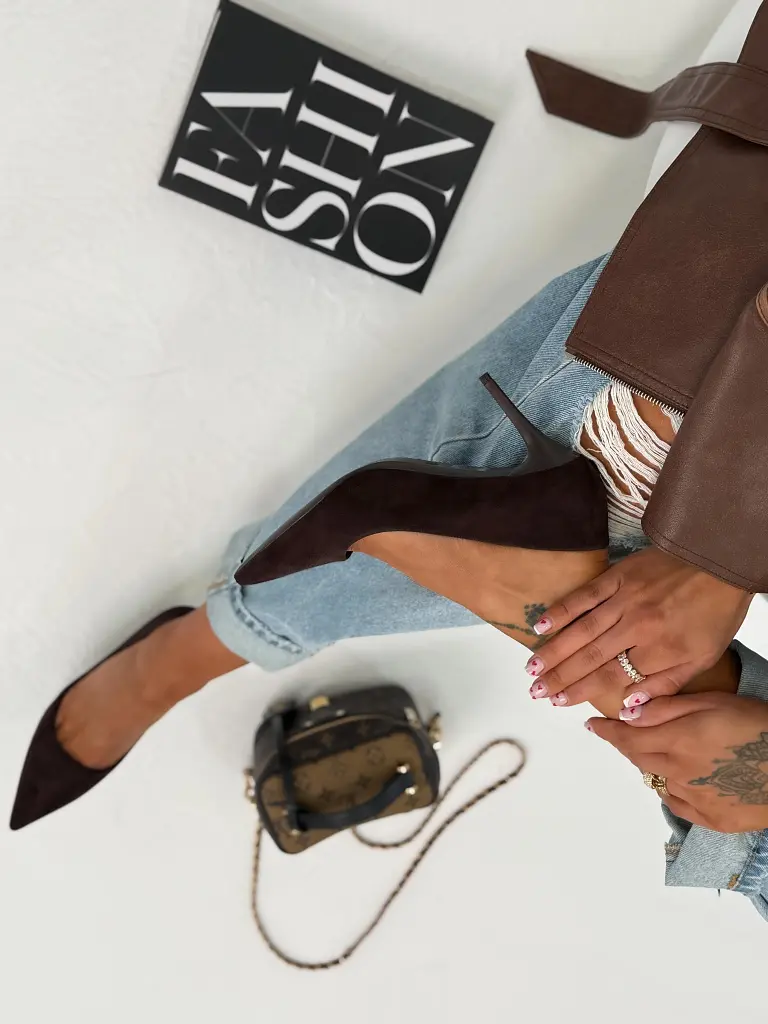 Semišové hnedé lodičky BERNISS- - next